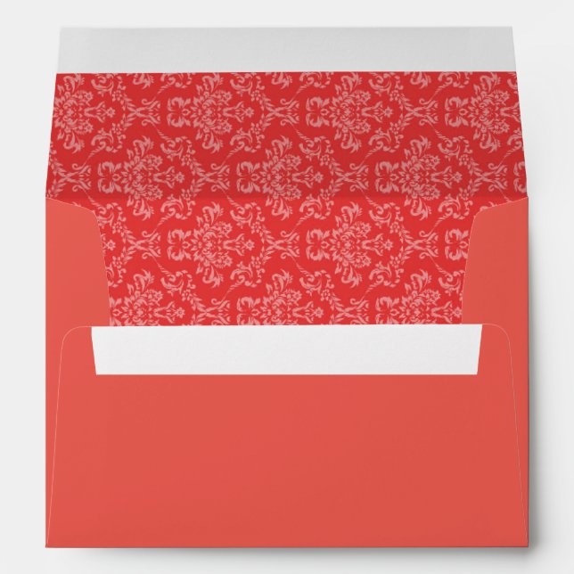 Coral Red Damask Monogram Personalised Envelopes (Back (Bottom))