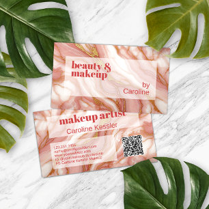 Coral Red Dark Peach Pink Gold Marble Art Pattern Business Card