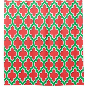 Coral Red Emerald Green White XL Moroccan #4DS Shower Curtain