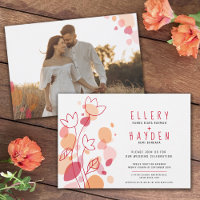 Coral red flower graphic confetti petals wedding