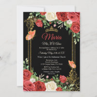 Coral Red Flowers Butterfly Mis XV Anos Birthday