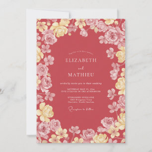 Coral Red Graceful Spring Wedding Invitation