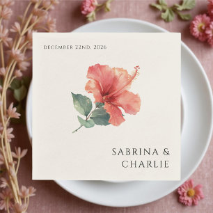 Coral Red Hibiscus Tropical Beach Wedding Napkin