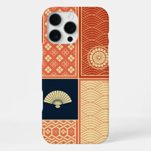Coral Red Kimono Pattern Patchwork iPhone 16 Pro Max Case