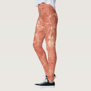 Coral Red Marble Texture Leggings