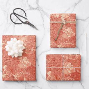Coral Red Marble Texture  Wrapping Paper Sheet