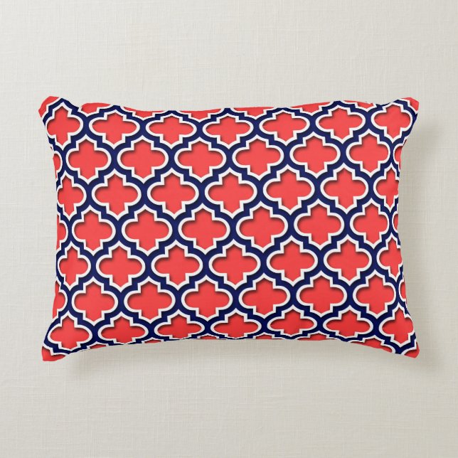 Coral Red Navy 5c Moroccan #5DS Decorative Cushion (Front)