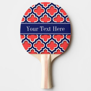 Coral Red Navy 5c Moroccan #5DS Navy Name Monogram Ping Pong Paddle
