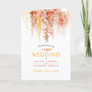 Coral red orange brown vine watercolor wedding programme