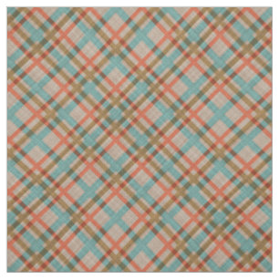 Coral Red Orange Turquoise Blue Plaid Pattern Fabric