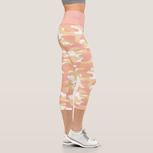 Coral Red Orange Yellow White Camouflage Pattern Capri Leggings (Right)