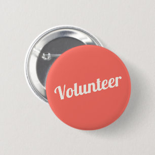 Coral Red Pin-back Volunteer Buttons