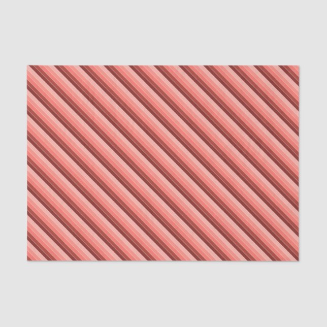 Coral Red Pink Beige Stripes Tissue Paper (Front)