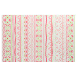 Coral Red Pink Lime Green Aztec Zigzag Pattern Fabric