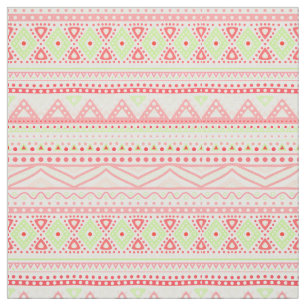 Coral Red Pink Lime Green Aztec Zigzag Pattern Fabric
