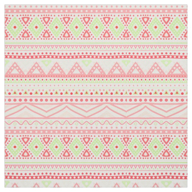 Coral Red Pink Lime Green Aztec Zigzag Pattern Fabric (Swatch)