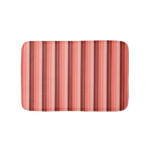 Coral Red Pink Stripes Bath Mat