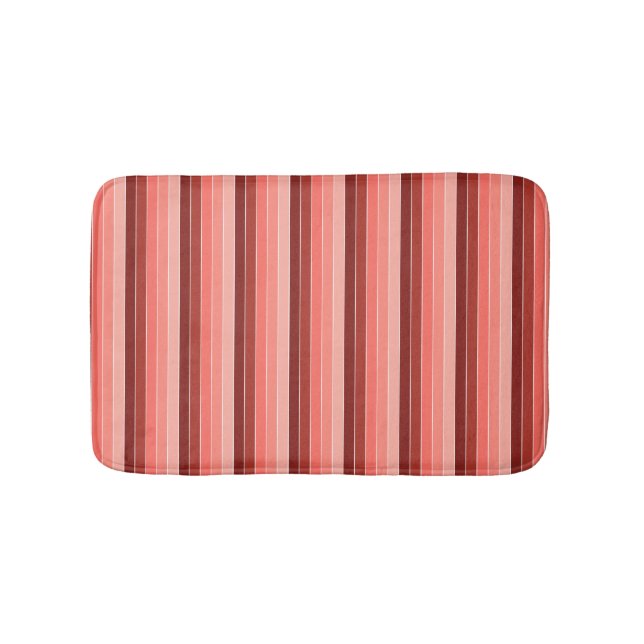 Coral Red Pink Stripes Bath Mat (Front)
