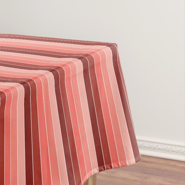Coral Red Pink Stripes Tablecloth (In Situ)