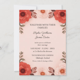 Coral Red Poppy Blush Wedding Invitation