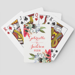 Coral Red Poppy Watercolor Floral Wedding Favour Playing Cards