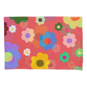 Coral Red Retro Y2K Flower Pattern Tropical Floral Pillowcase
