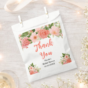 Coral Red Roses Bridal Shower Thank You Favour Bags