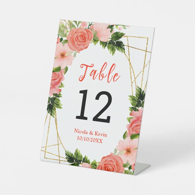 Coral Red Roses with Foliage Pedestal Sign (Front)