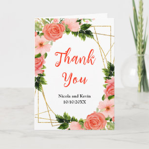 Coral Red Roses with Foliage Thank You Card