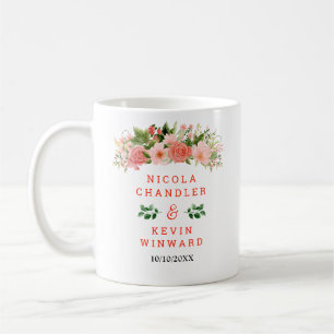Coral Red Roses with Foliage Wedding Coffee Mug