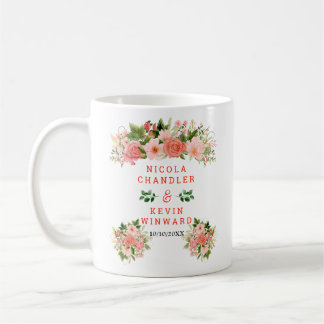 Coral Red Roses with Foliage Wedding Coffee Mug