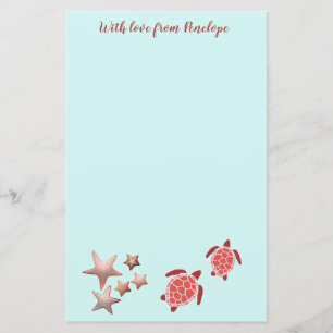 Coral Red Sea Turtles and Starfish with Your Name