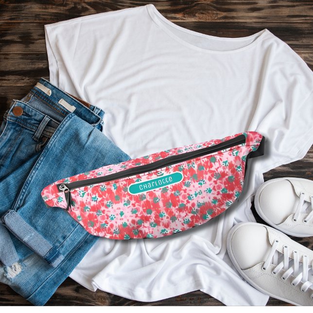 Coral Red Shibori Topaz Blue Paw Pattern Cute Bum Bags (Creator Uploaded)