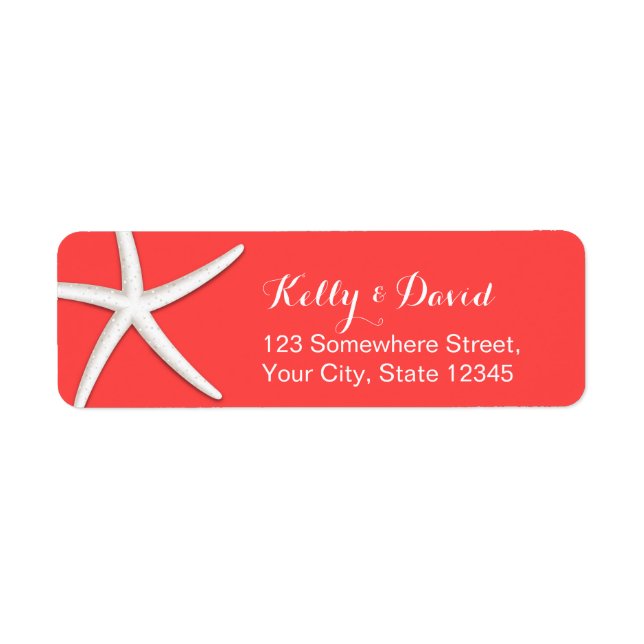 Coral Red Starfish Beach Wedding Return Address (Front)