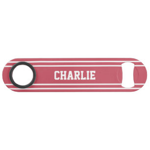 Coral Red Stripes custom monogram bottle opener
