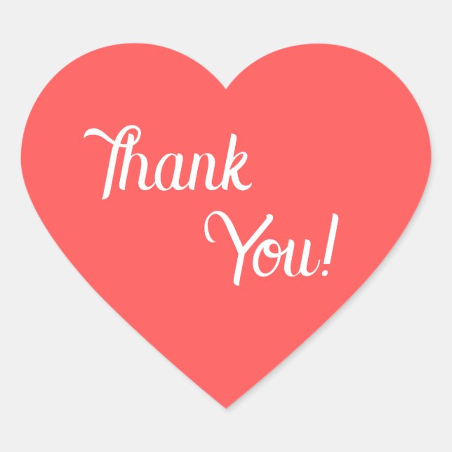 Coral Red Thank You Heartshape Sticker (Front)