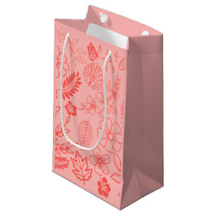 Coral Red Tropical Floral Pattern Small Gift Bag