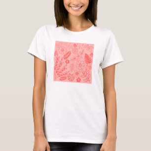 Coral Red Tropical Floral Pattern  T-Shirt