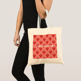 Coral red vintage Christmas heart ornaThrow Pillow Tote Bag