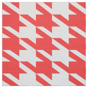 Coral-Red & White Houndstooth Seamless Pattern Fabric