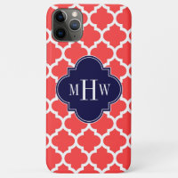 Coral Red Wht Moroccan #5 Navy 3 Initial Monogram