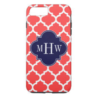 Coral Red Wht Moroccan #5 Navy 3 Initial Monogram