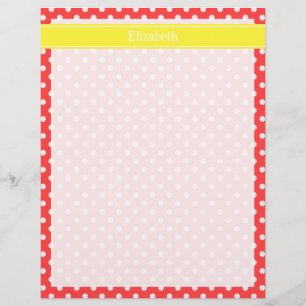 Coral Red, Wht Polka Dots Yellow Name Monogram