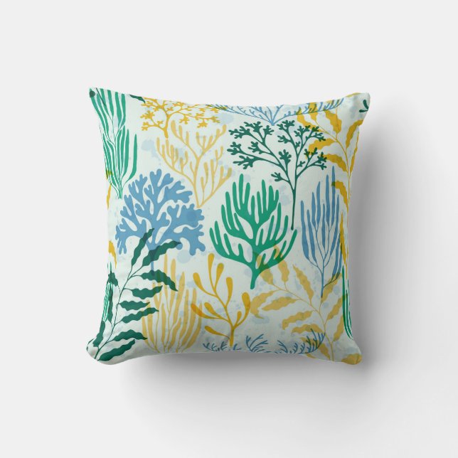Coral Reef, Algae Seamless Pattern. Cushion (Front)
