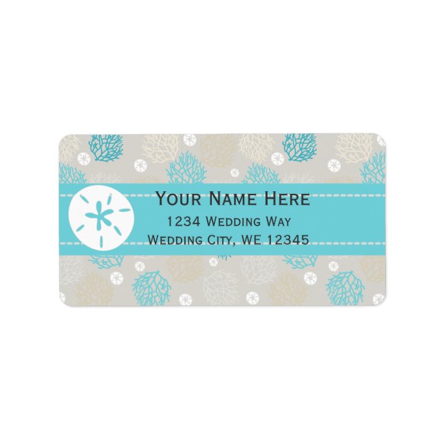 Coral Reef and sand dollar beach theme Label (Front)