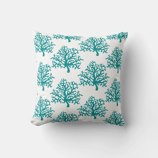 Coral Reef Beach Teal Pillow (Front)