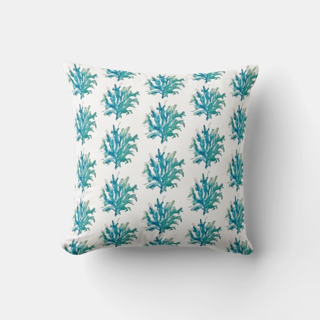 Coral Reef Blue Coastal Living Throw Pillow (Front)