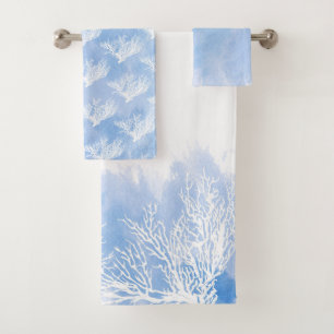Coral reef blue watercolor nautical monogram bath towel set