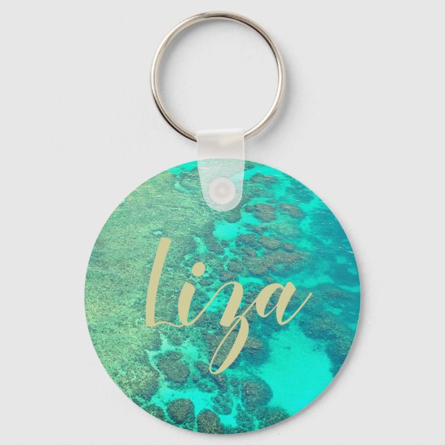 Coral reef caribbean ocean turquoise water key ring (Front)