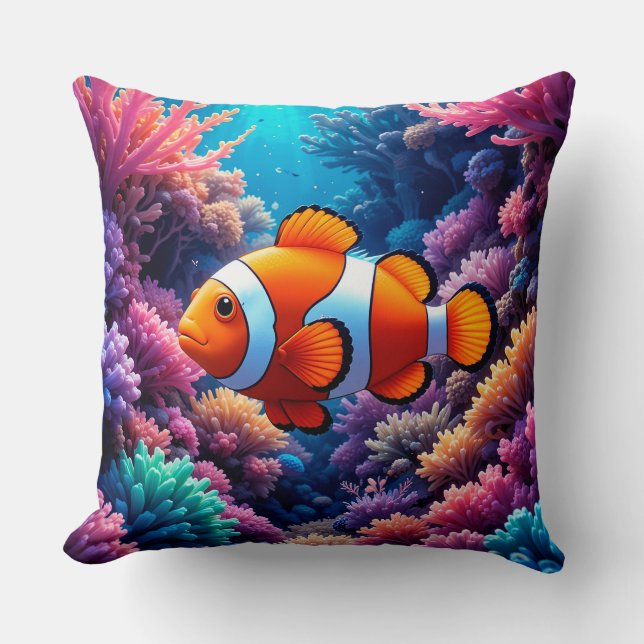 🐠 Coral Reef Clownfish Ocean Home Decor Pillow 🌊 (Front)